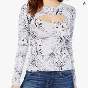 Guess | Light Blue Floral Keyhole Cutout Long Sleeve Yanni Top | Size Medium